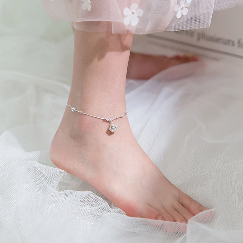 Tobillera con cuentas de Plata de Ley 925 para mujer y niña, pulsera para tobillo, joyería para pie, accesorios de verano para mujer