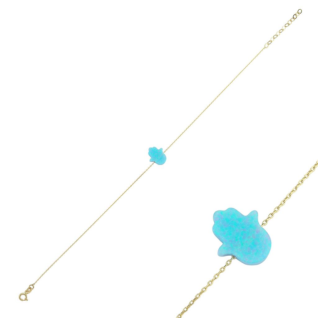 Tobillera de mano Hamsa con piedra de ópalo dorado, 14k (585)