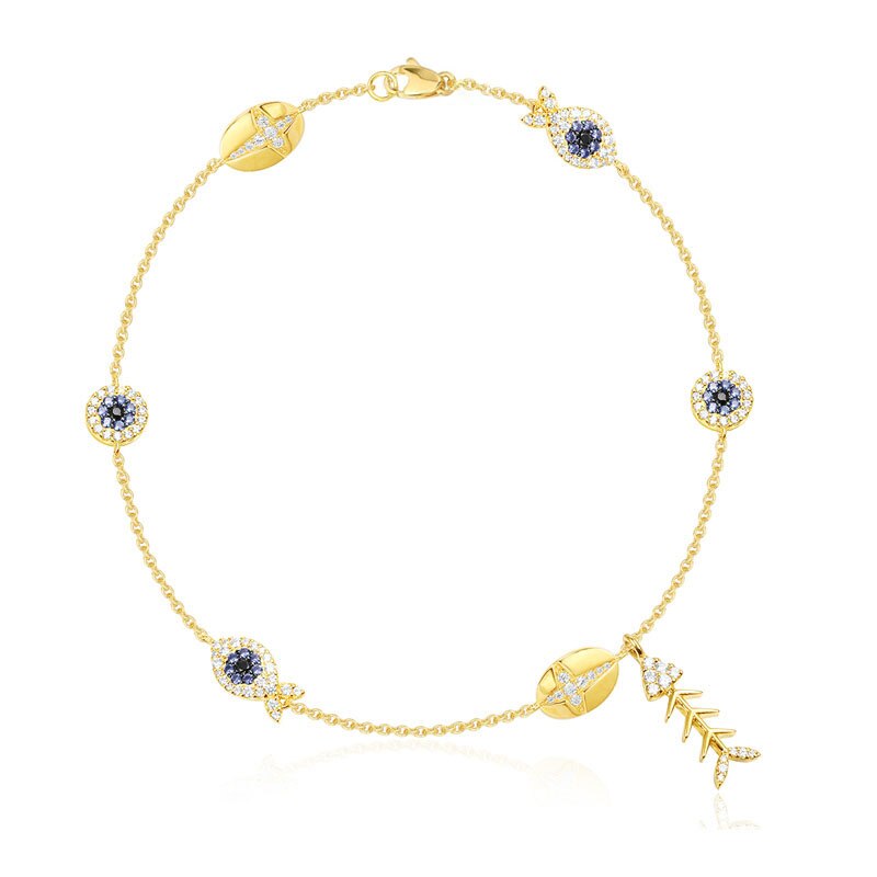 SLJEY-tobillera plata de ley 925 auténtica de circonia cúbica para mujer, Color amarillo, oro para ojos, con forma de espinas, joyería fina para pie de verano