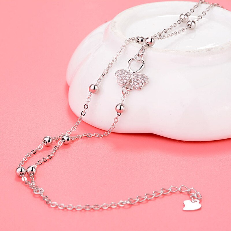 YSH nuevo 100% de Plata de Ley 925 con incrustaciones de zircon de trébol ronda tobillera con cuenta 2020 mujer de moda de la joyería de DIY regalo envío gratis