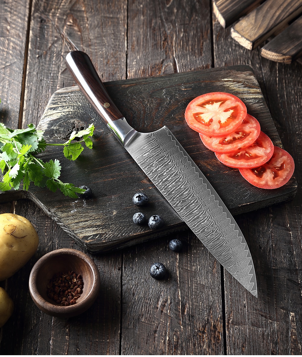 Cuchillo de chef, cuchillo de chef profesional súper afilado de 7.5  pulgadas con mango de madera de Pakkawood, acero inoxidable VG-5, cuchillo  de